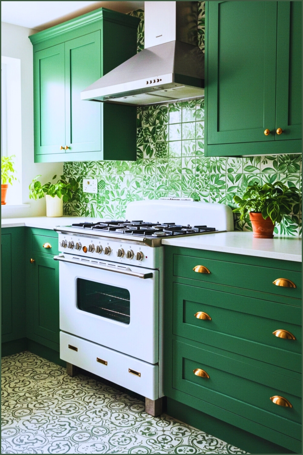 Cozy Kitchen Green Cabinets Brass Hardware