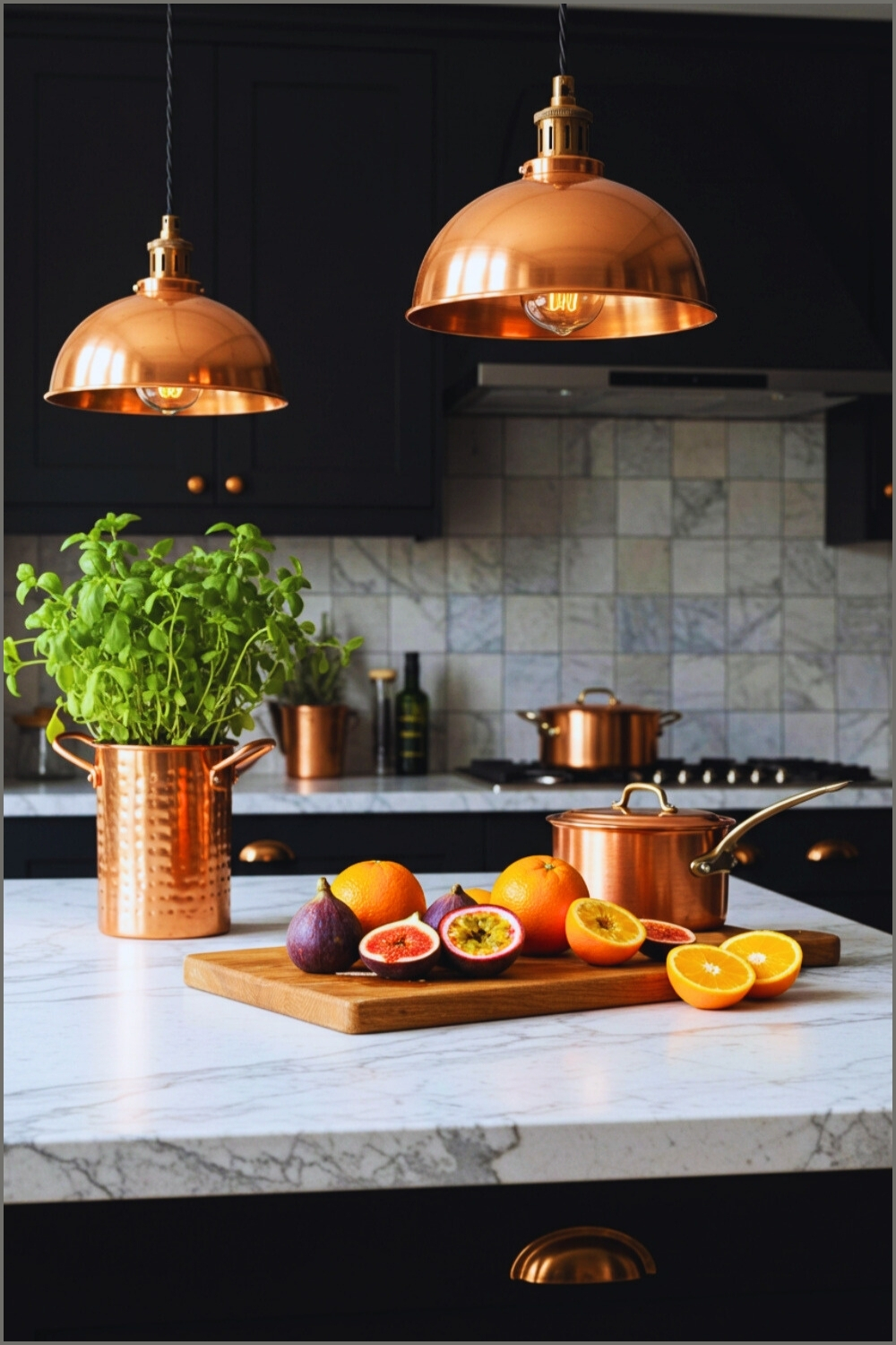 Cozy Kitchen Marble Countertop Wooden Cutting Board