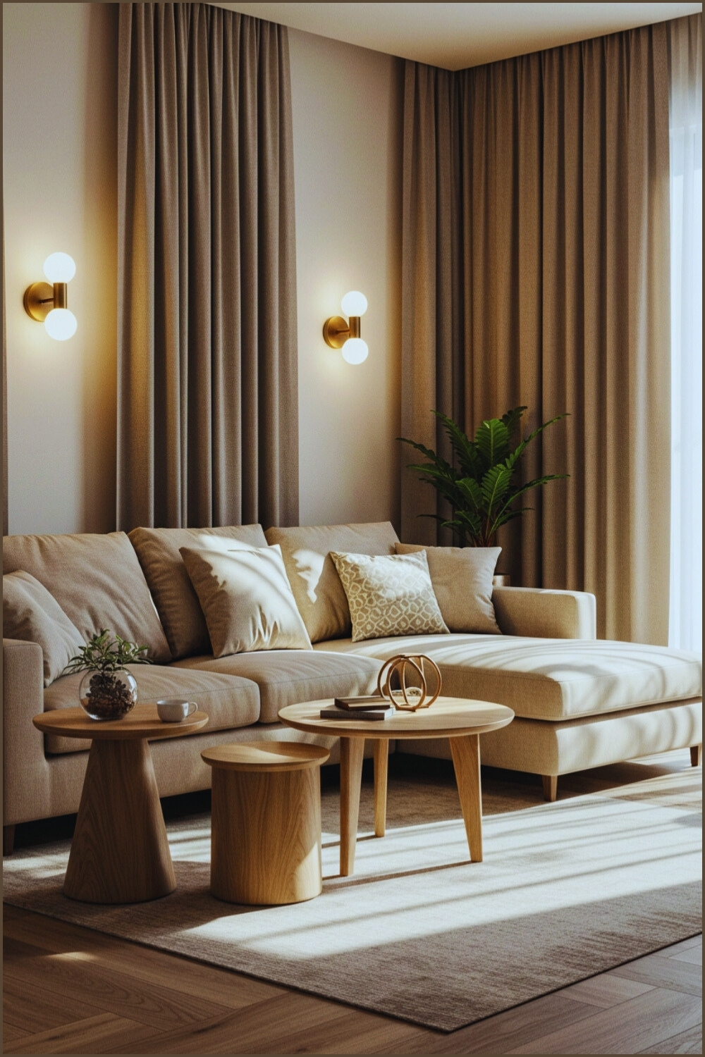 Cozy Living Room Beige Sectional And Patterned Pillows