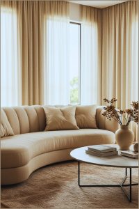 Cozy Living Room Curved Beige Sofa