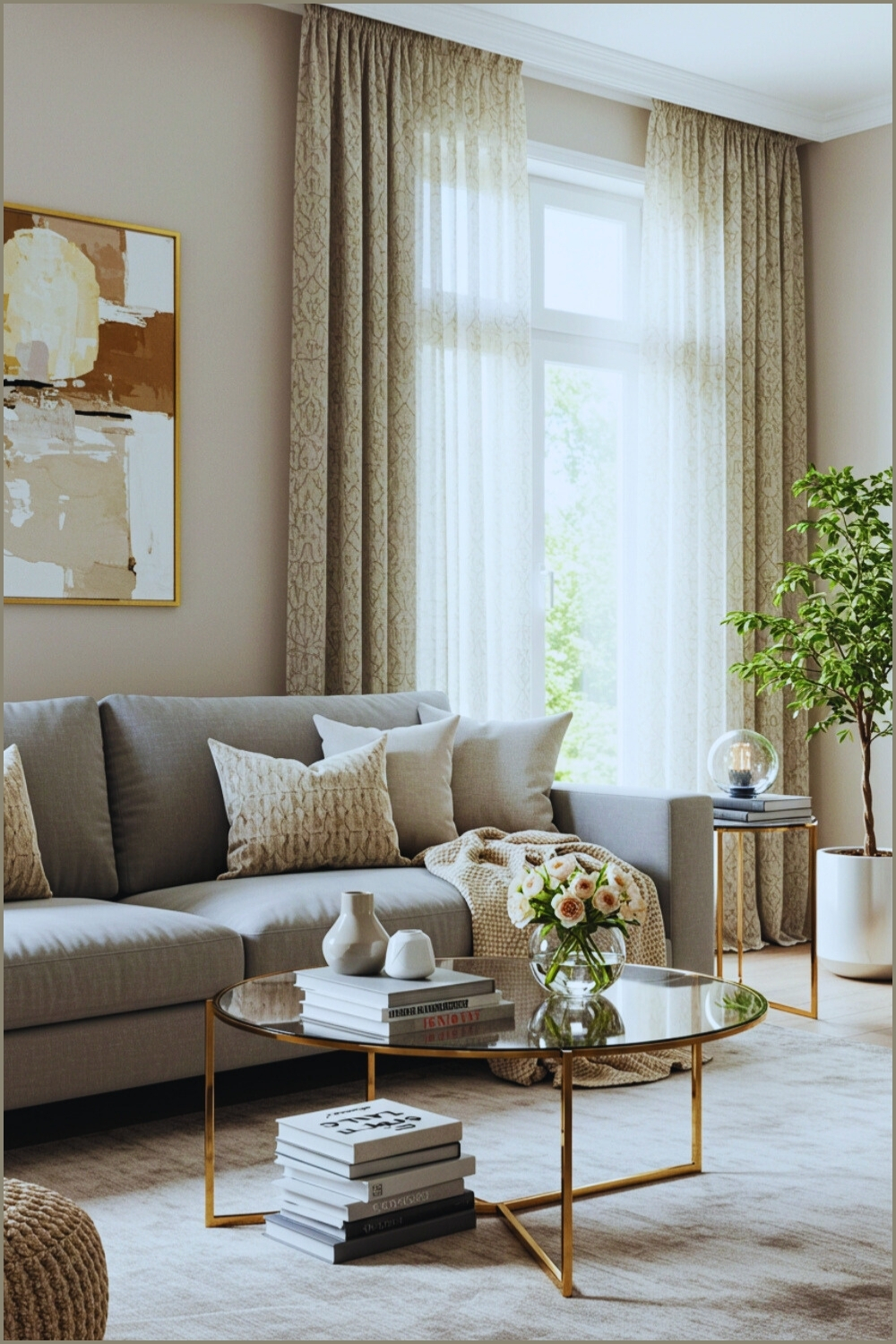 Cozy Living Room Gray Sofa And Patterned Pillows