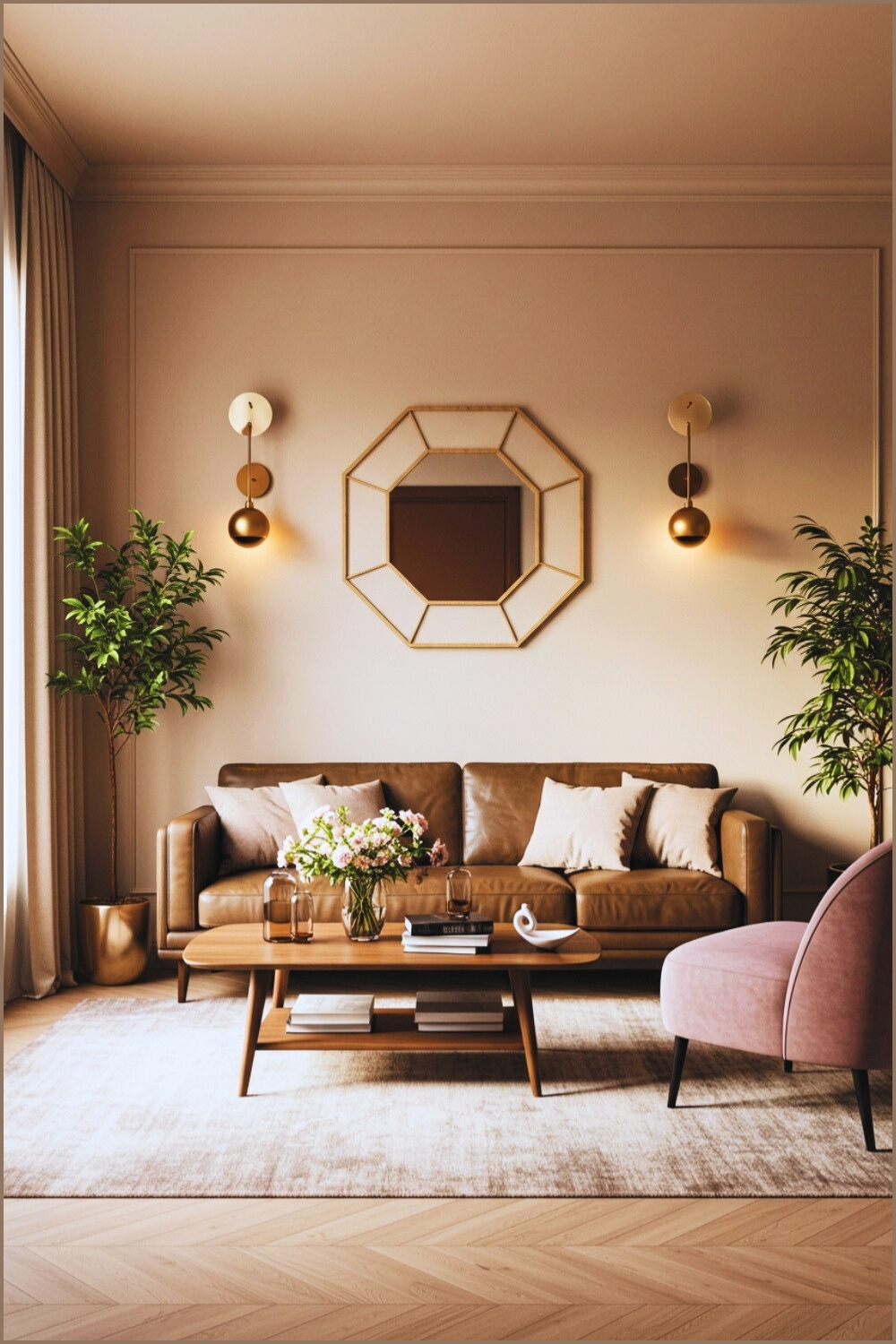 Cozy Modern Living Room Beige Walls And Dark Brown Accents