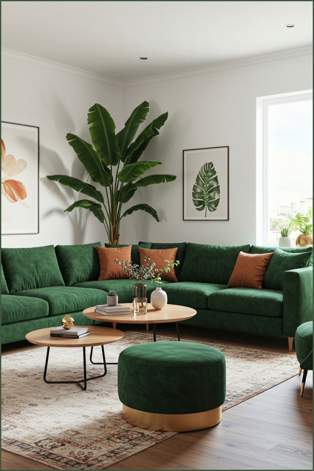 Cozy Modern Living Room Deep Green Sectional
