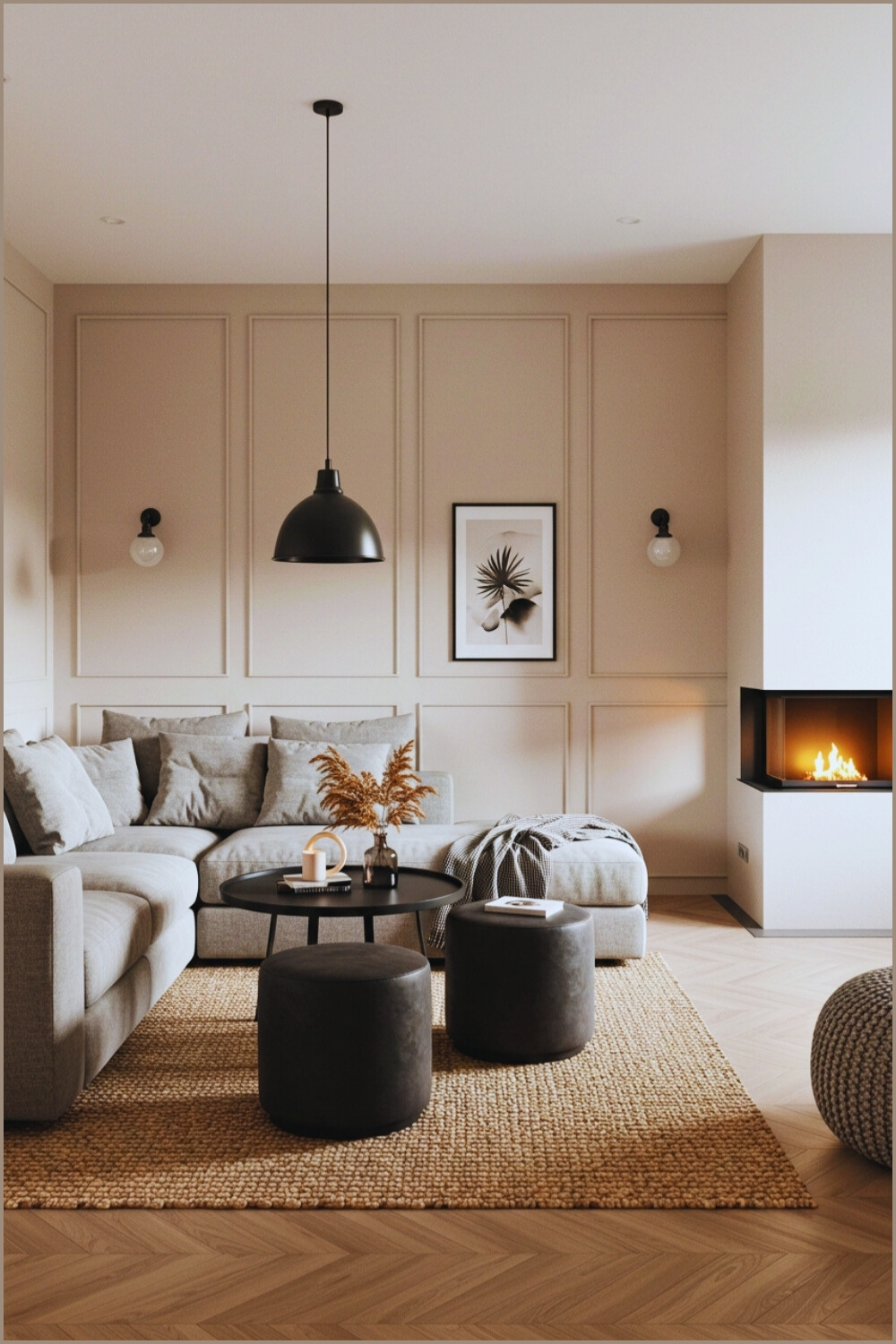 Cozy Modern Living Room Neutral Walls Sectional