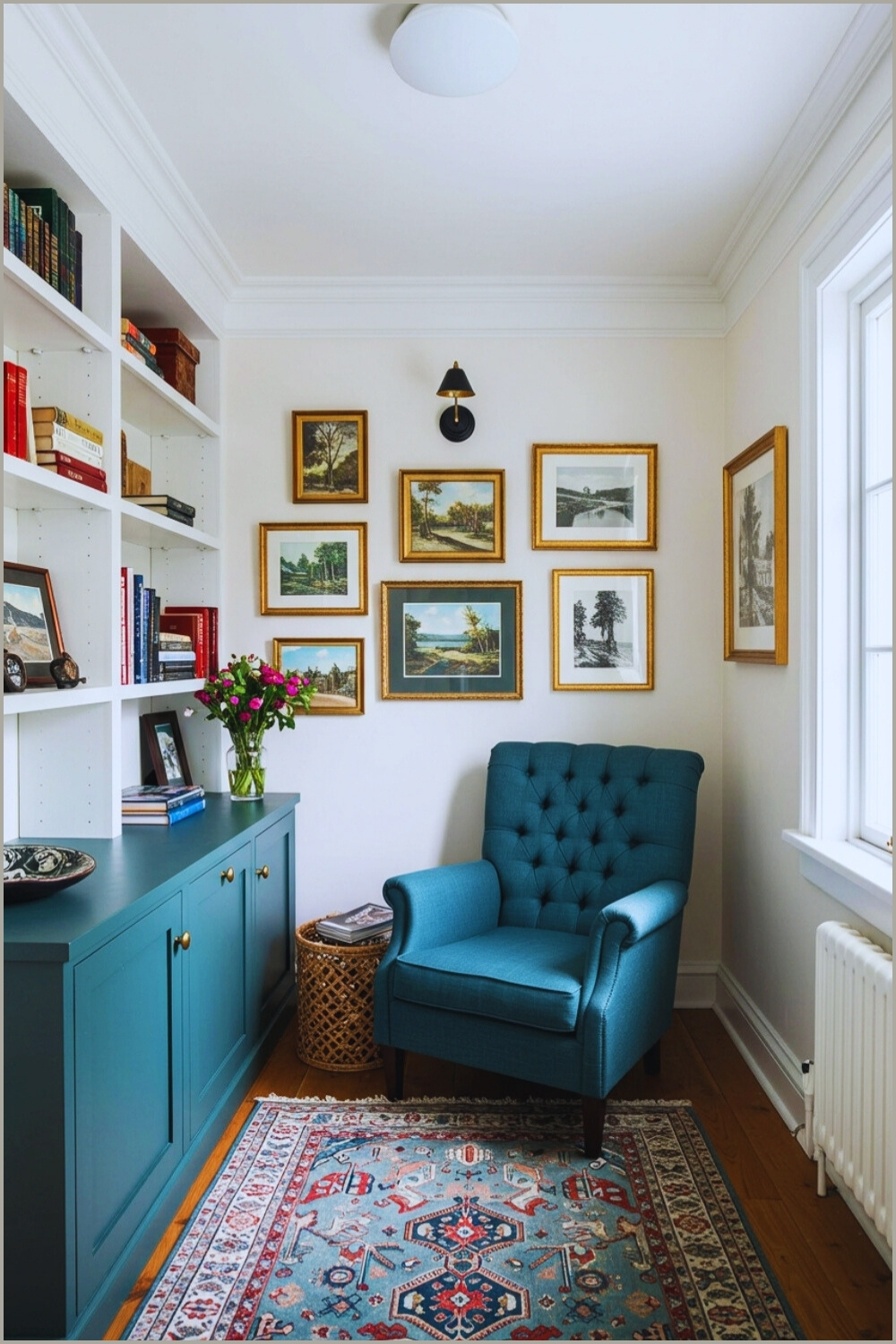 Cozy Reading Nook White Walls Built In Bookshelves