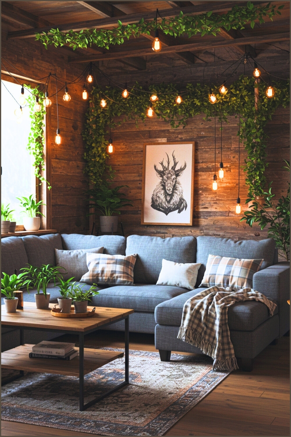Cozy Rustic Living Room Gray Sectional