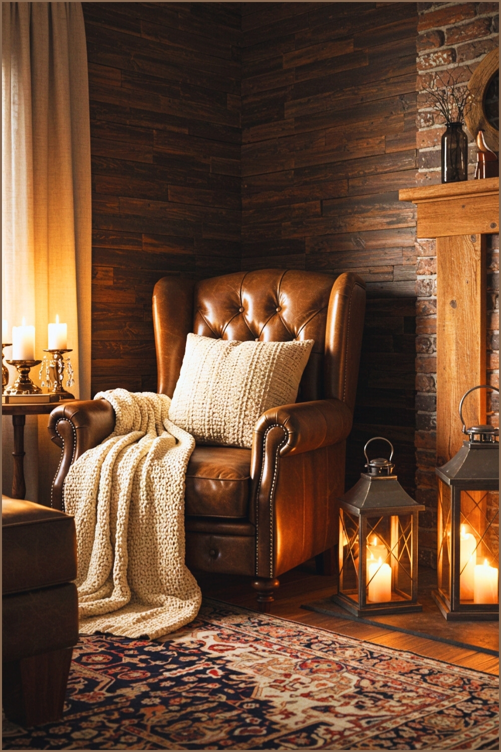 Cozy Rustic Living Room Tufted Leather Chair