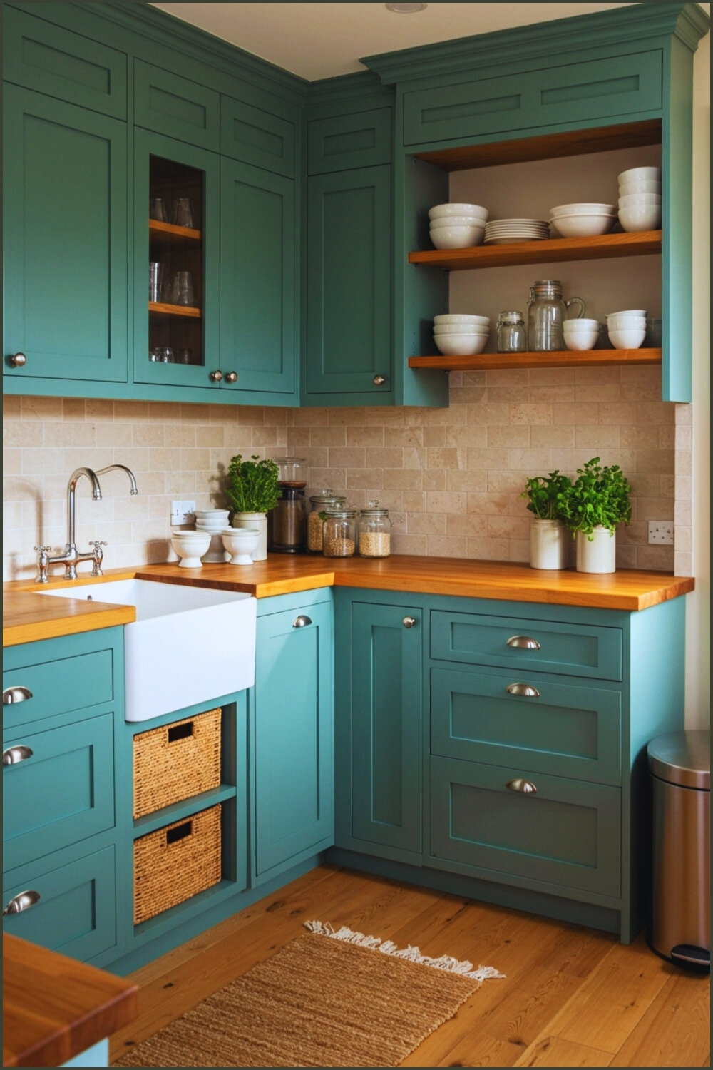 Cozy Rustic Modern Kitchen Teal Shakers