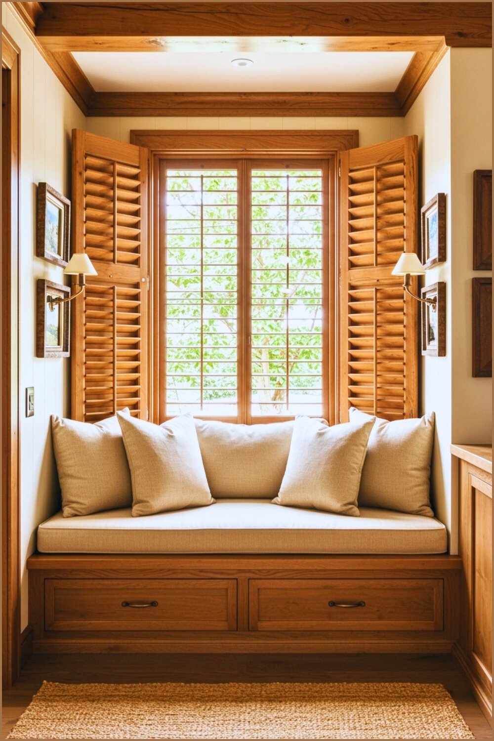 Cozy Rustic Window Nook Wooden Shutters