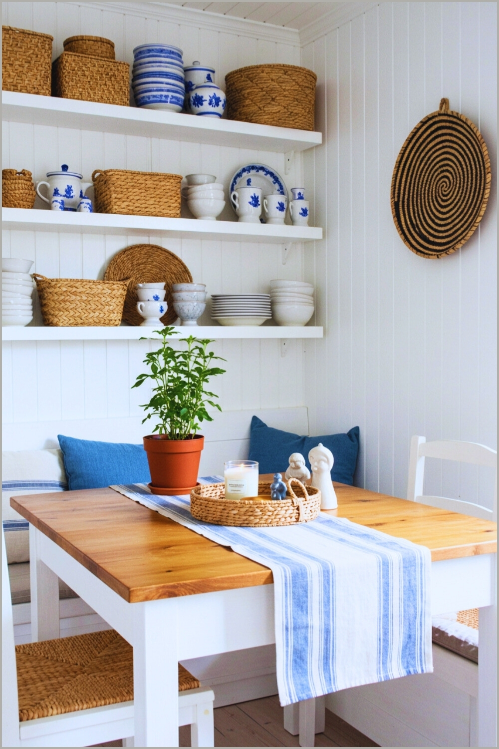 Cozy White Kitchen Dining Nook Wooden Table