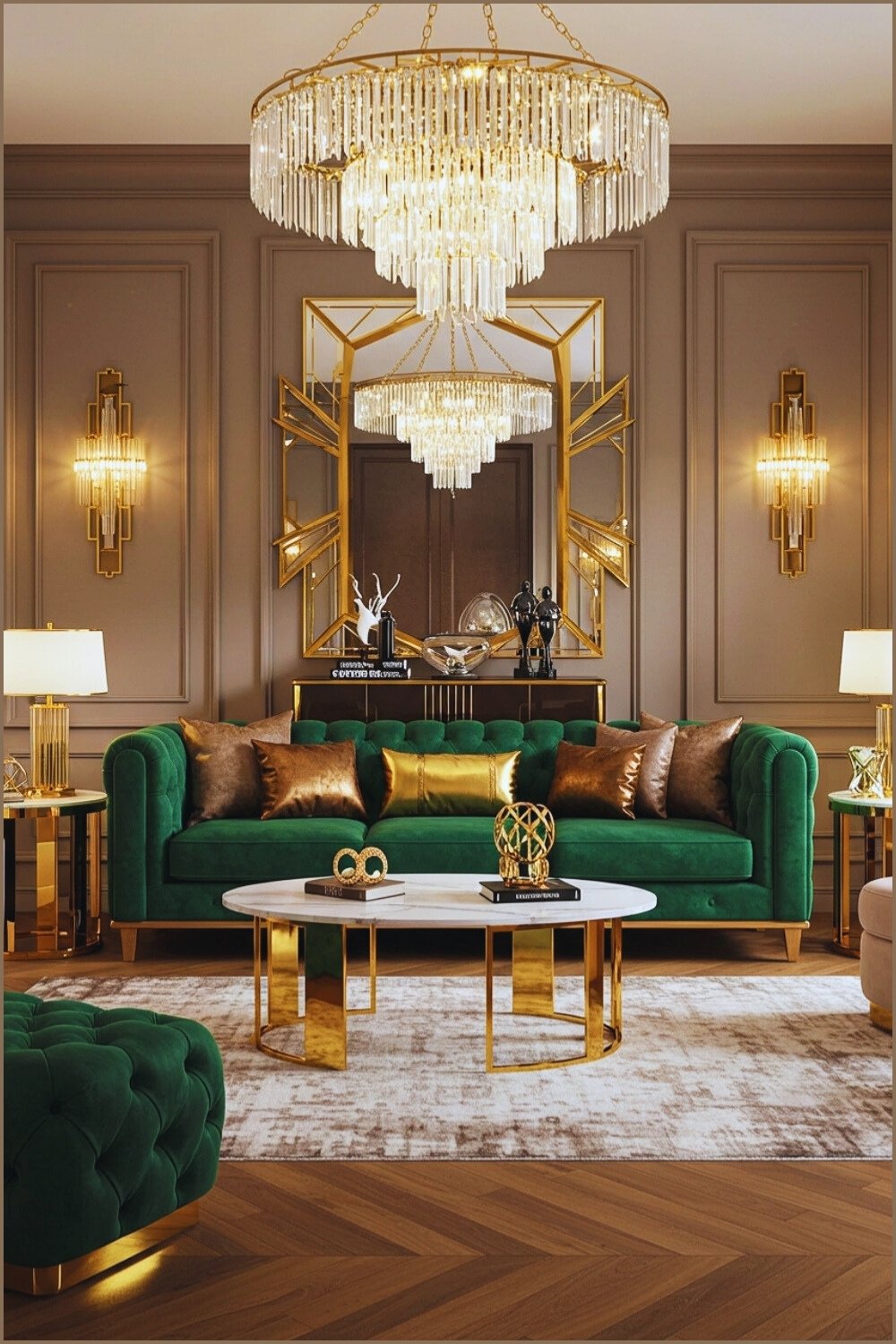 Deco Living Room Emerald Velvet Sofa