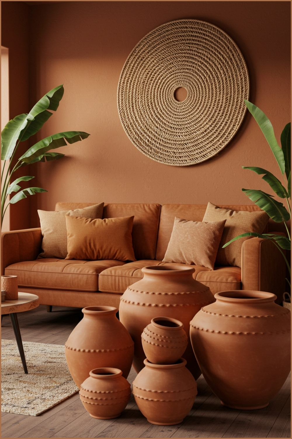 Earthy Living Room Warm Terracotta Tones Organic Textures