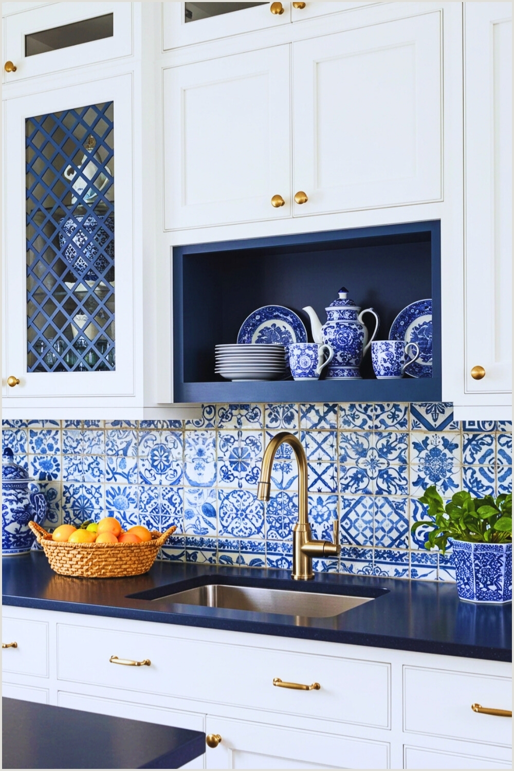 Elegant Blue White Kitchen Chinoiserie Flair