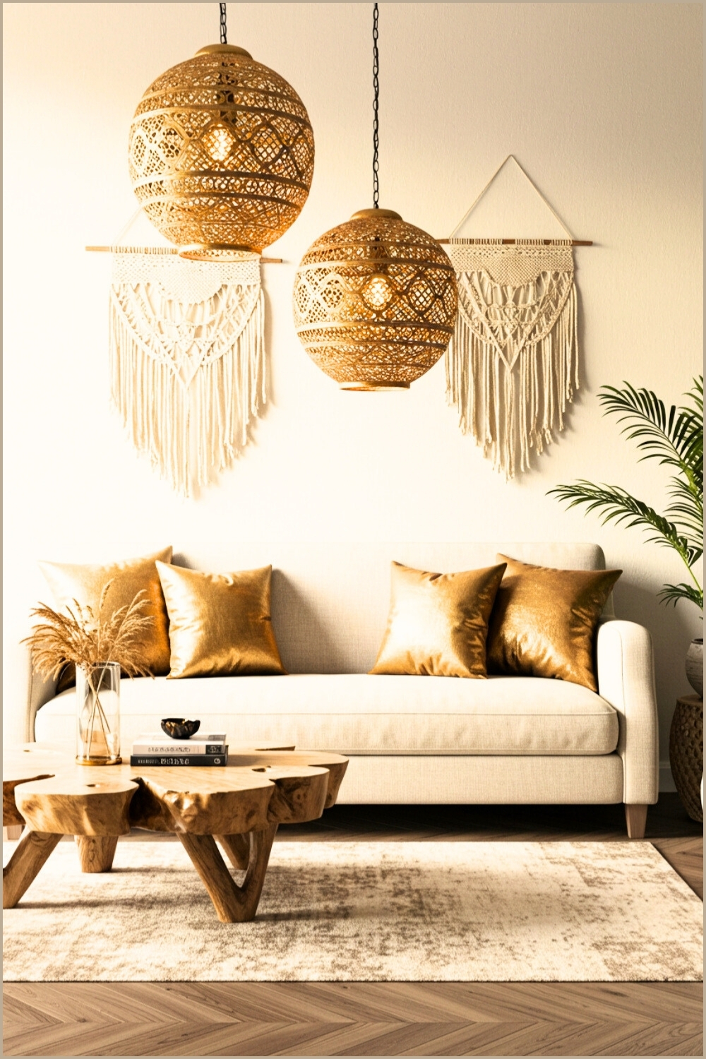 Elegant Calming Living Room With Modern Bohemian Twist