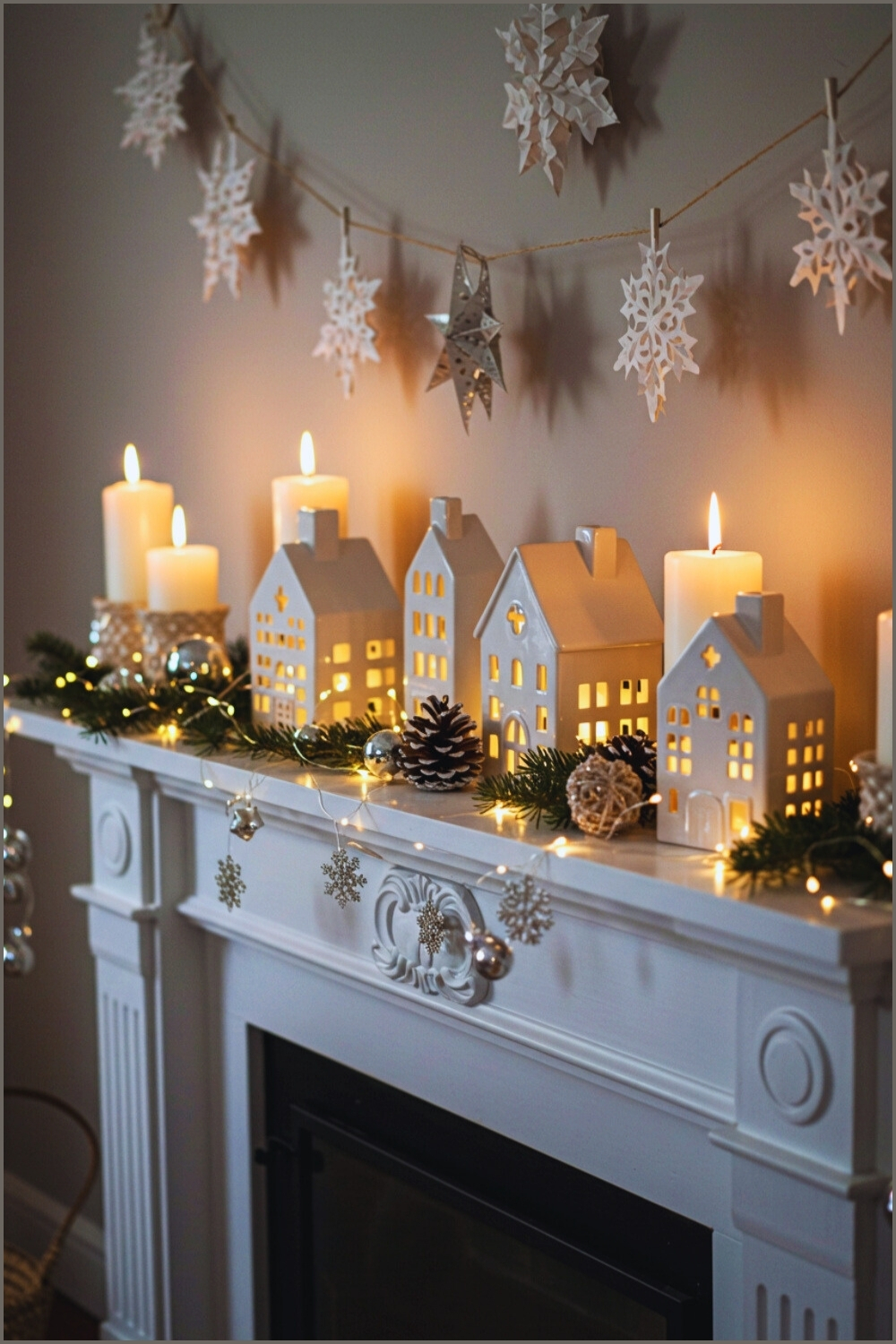 Elegant Christmas Mantel With Glowing Candles