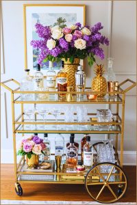 Elegant Glam Bar Cart Gold Frame And Glass Shelves