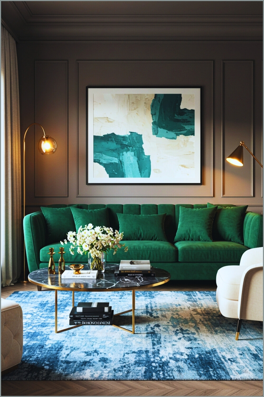 Elegant Living Room Emerald Green Sofa