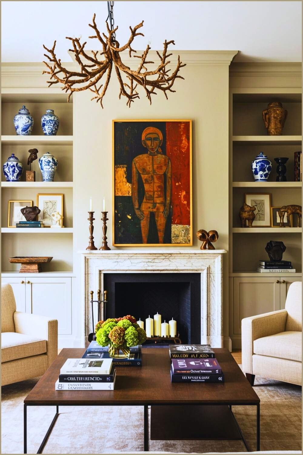 Elegant Living Room Fireplace And Marble Surround