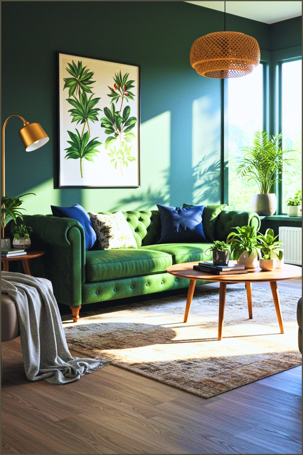Elegant Living Room Green Velvet Sofa