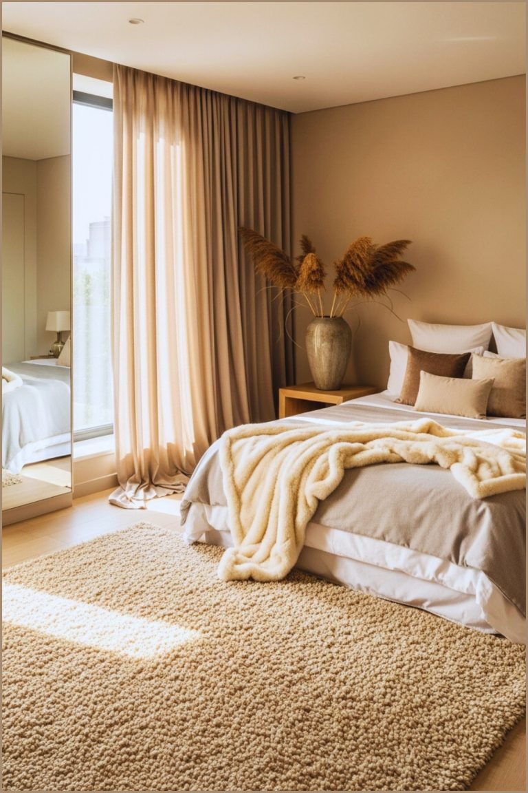 Elegant Modern Bedroom Interior With Warm Beige Walls