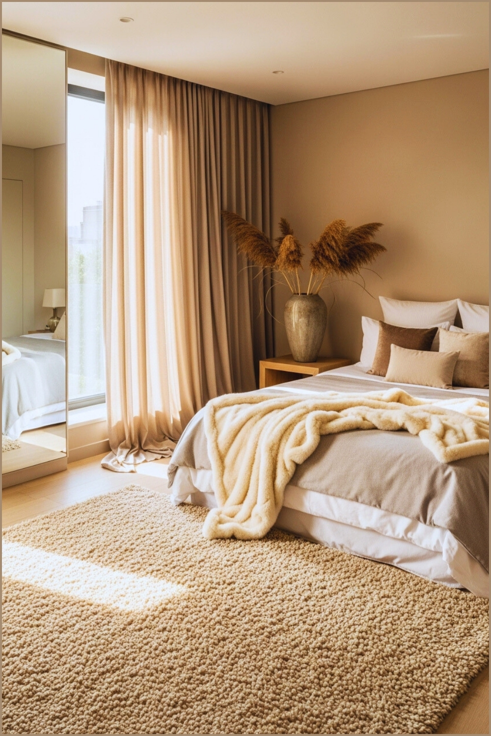 Elegant Modern Bedroom Interior With Warm Beige Walls