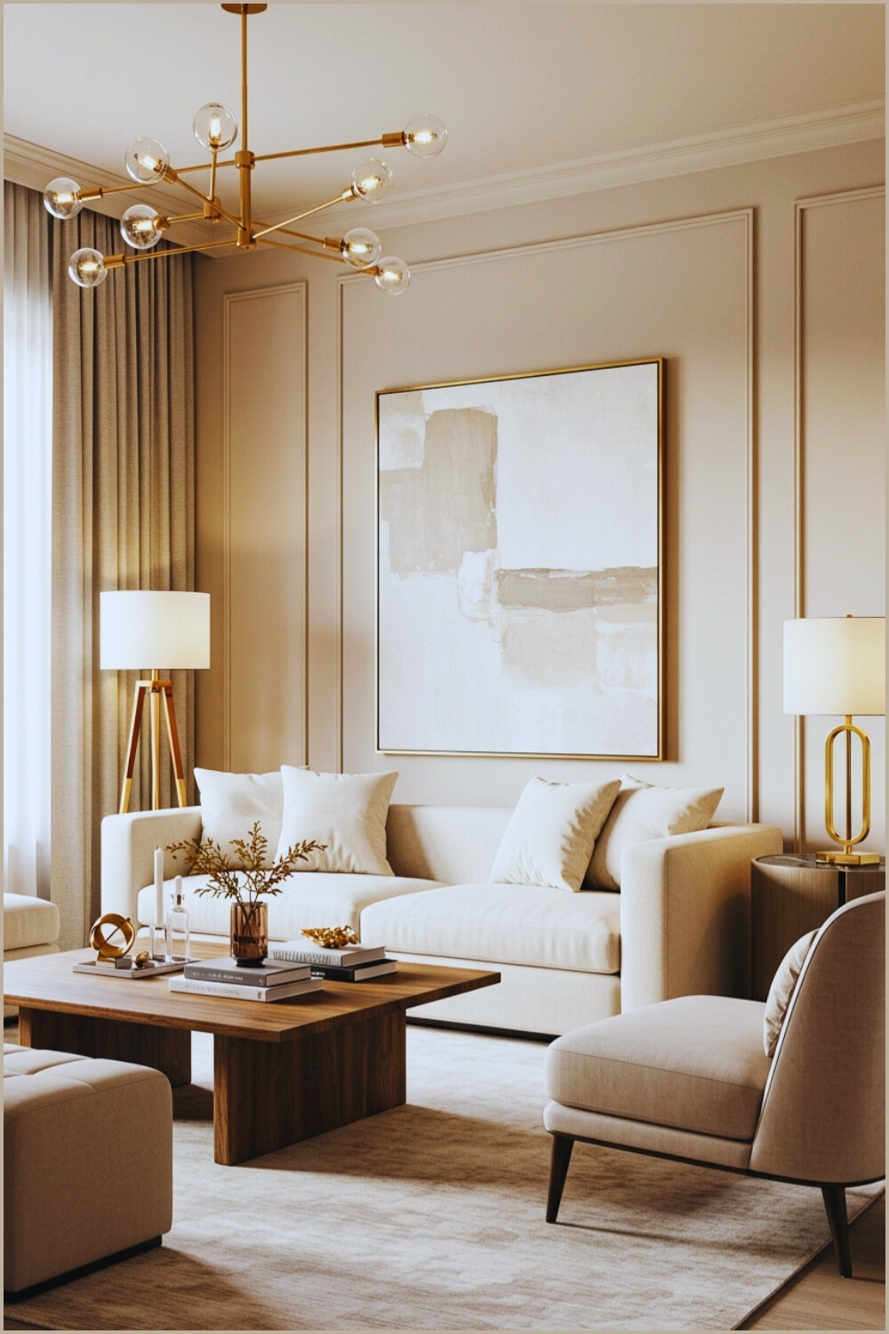 Elegant Modern Living Room Beige Walls And Cream Sofa