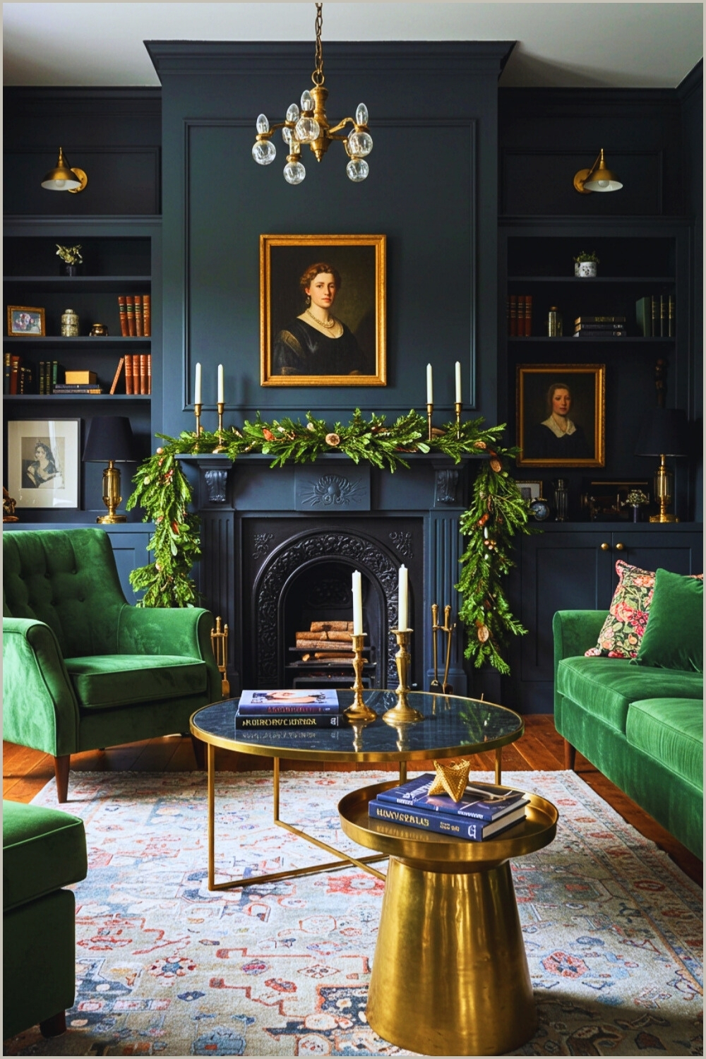Elegant Moody Living Room Dark Walls Vintage