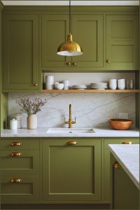 Elegant Olive Green Cabinets Gold Hardware