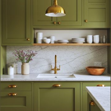 Elegant Olive Green Cabinets Gold Hardware