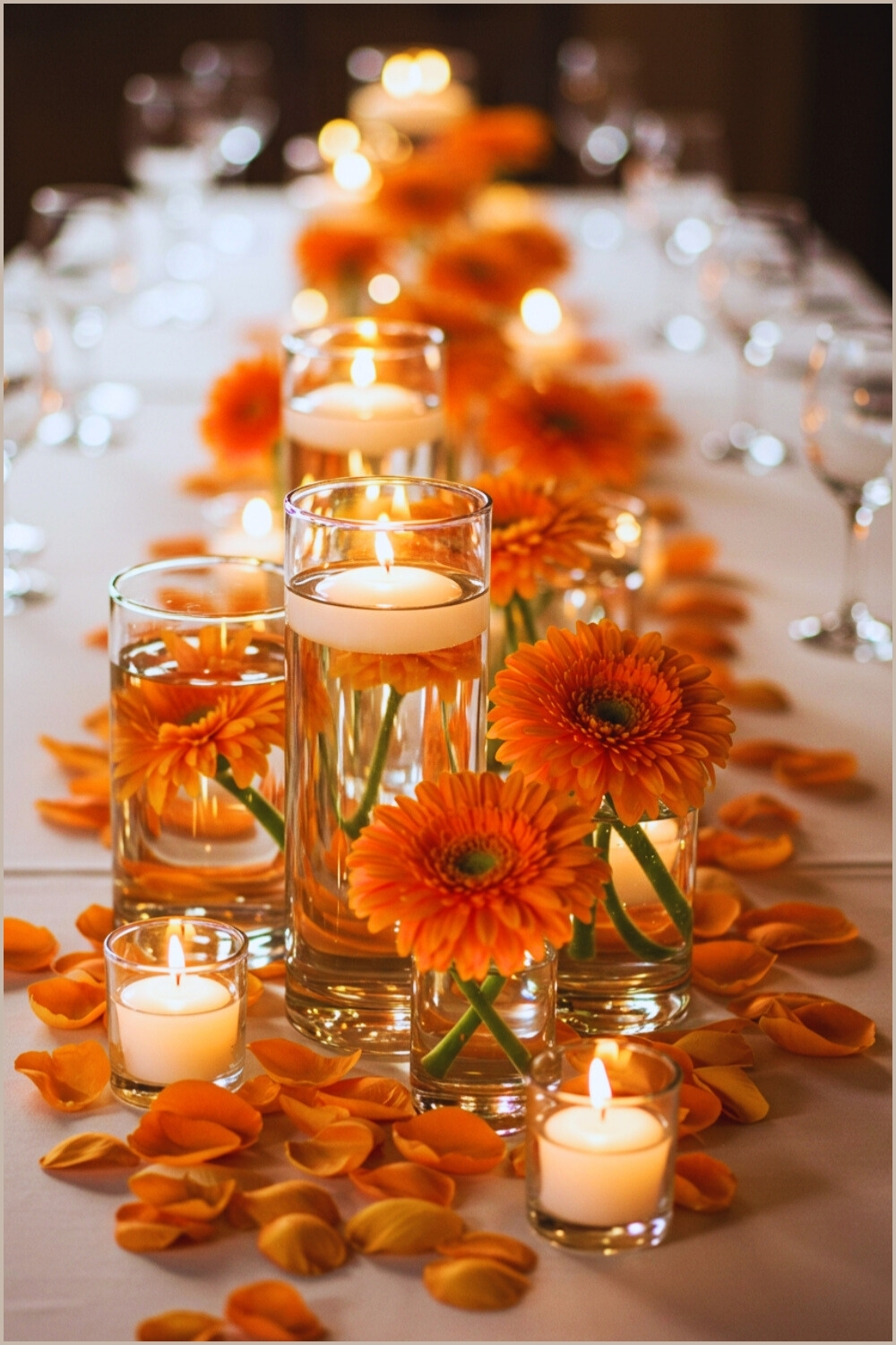 Elegant Table Row Glass Vases Floating Candles