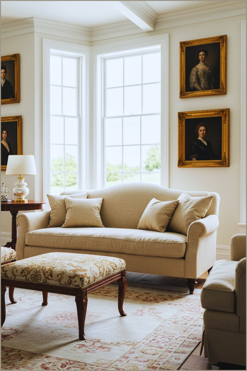 Elegant Vintage Living Room Large Windows