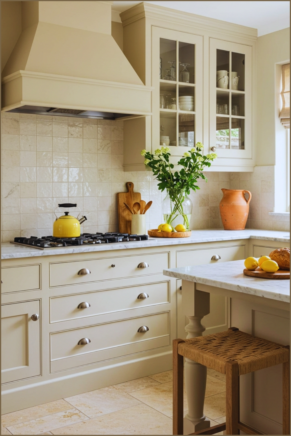 English Kitchen With Off-white Shaker Cabinets