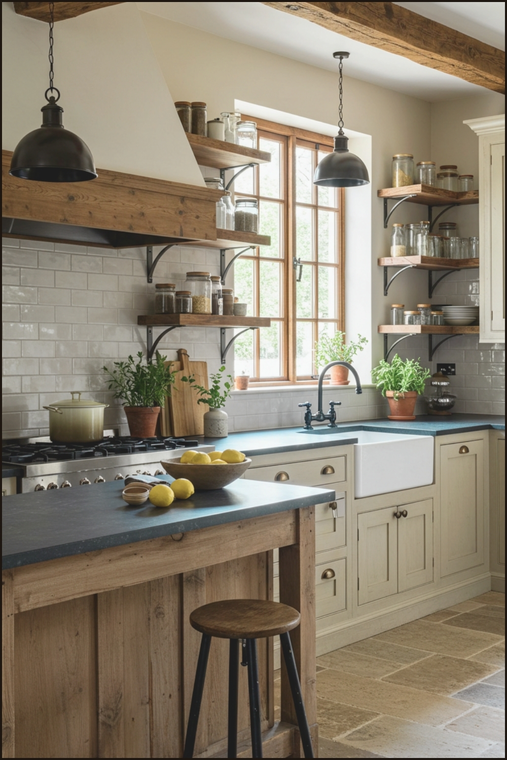 European Farmhouse Kitchen With Exposed Beams