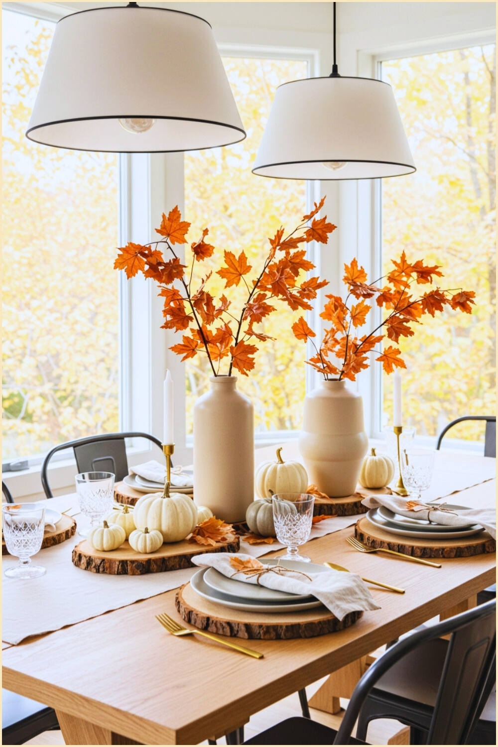 Fall Dining Tablescape In Sunlit Nook Tall Windows