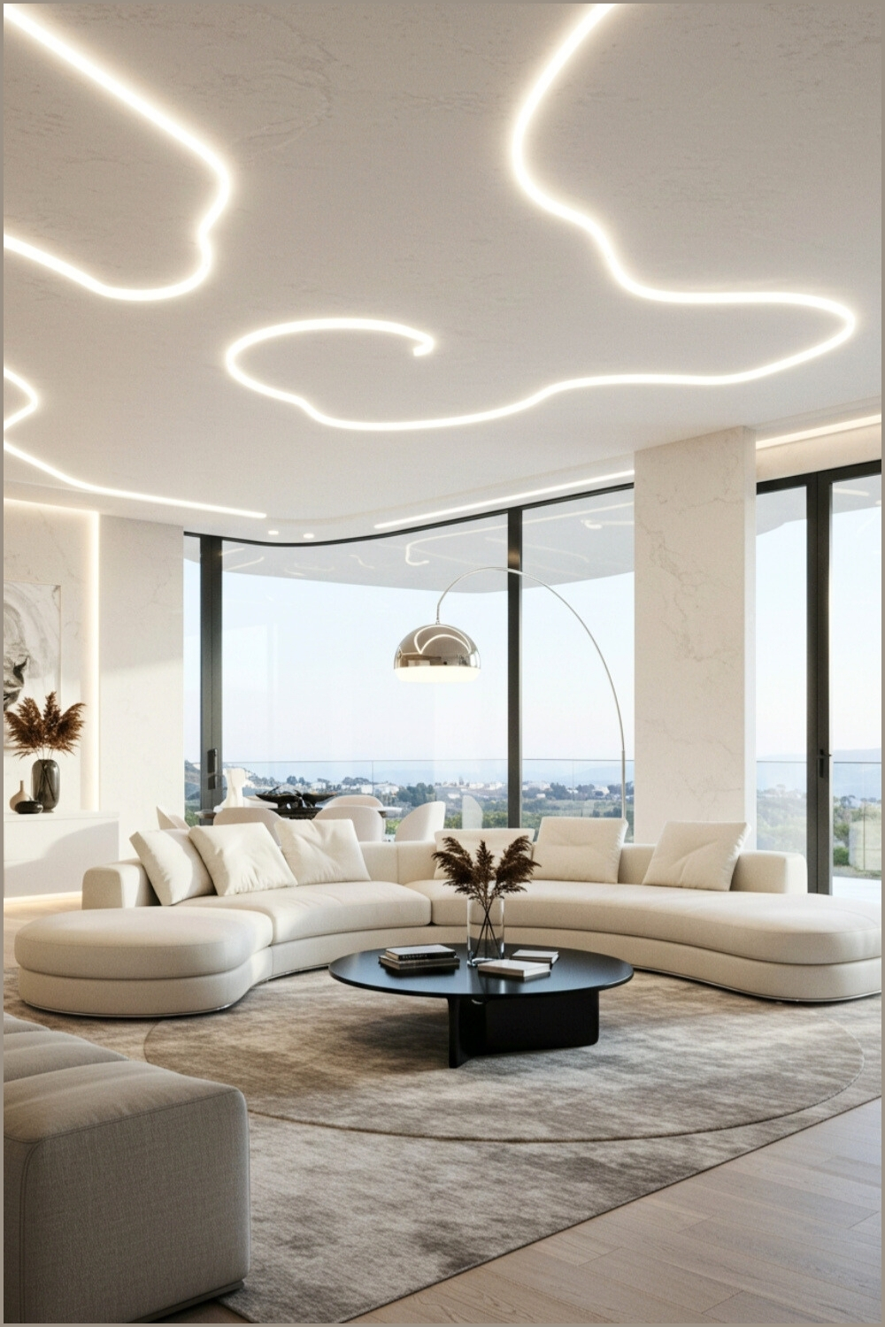 Futuristic Living Room With White Sculptural Design