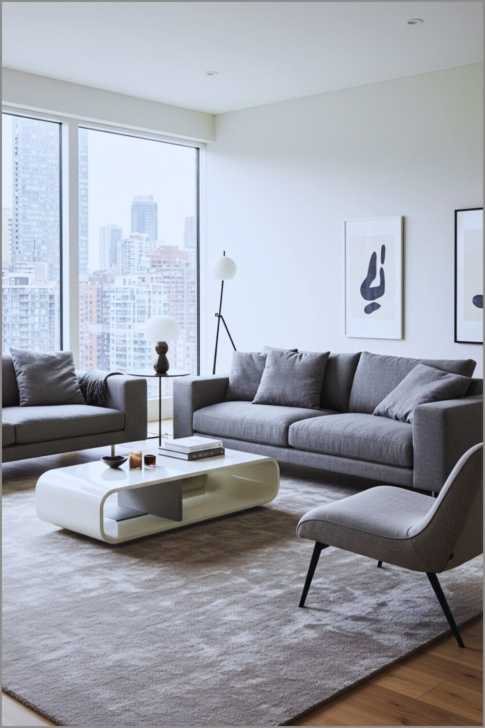 Futuristic Modern Living Room Gray Sofa And Armchair