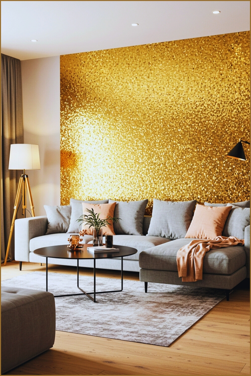 Glamorous Living Room Gold Sequin Accent Wall