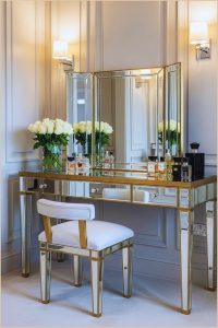 Glamorous Vanity Setup Exudes Sophistication With Its Gleaming Gold