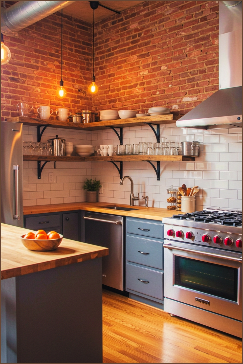 Industrial Loft Kitchen With Exposed Brick
