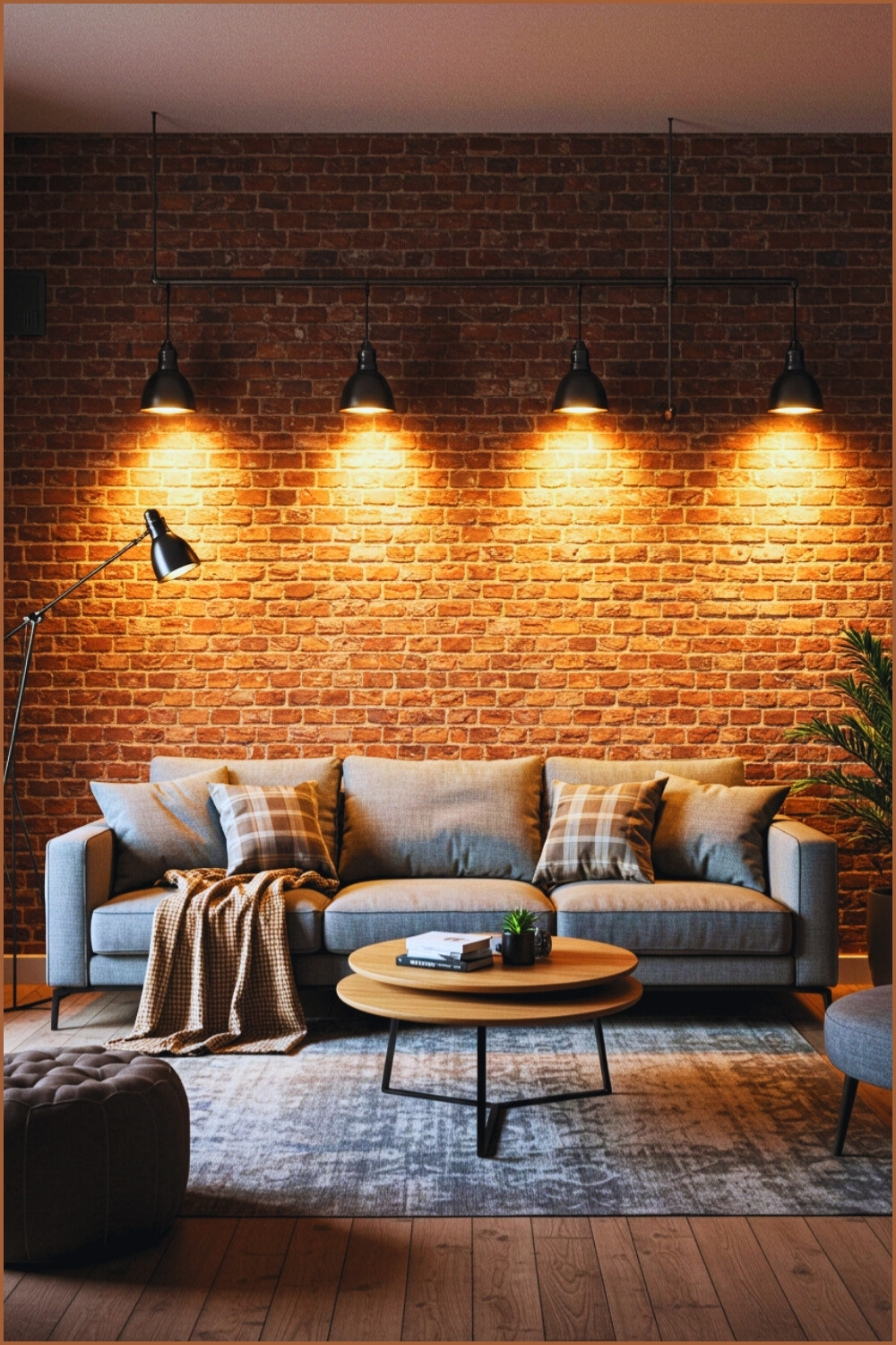 Industrial Modern Living Room Red Brick Wall