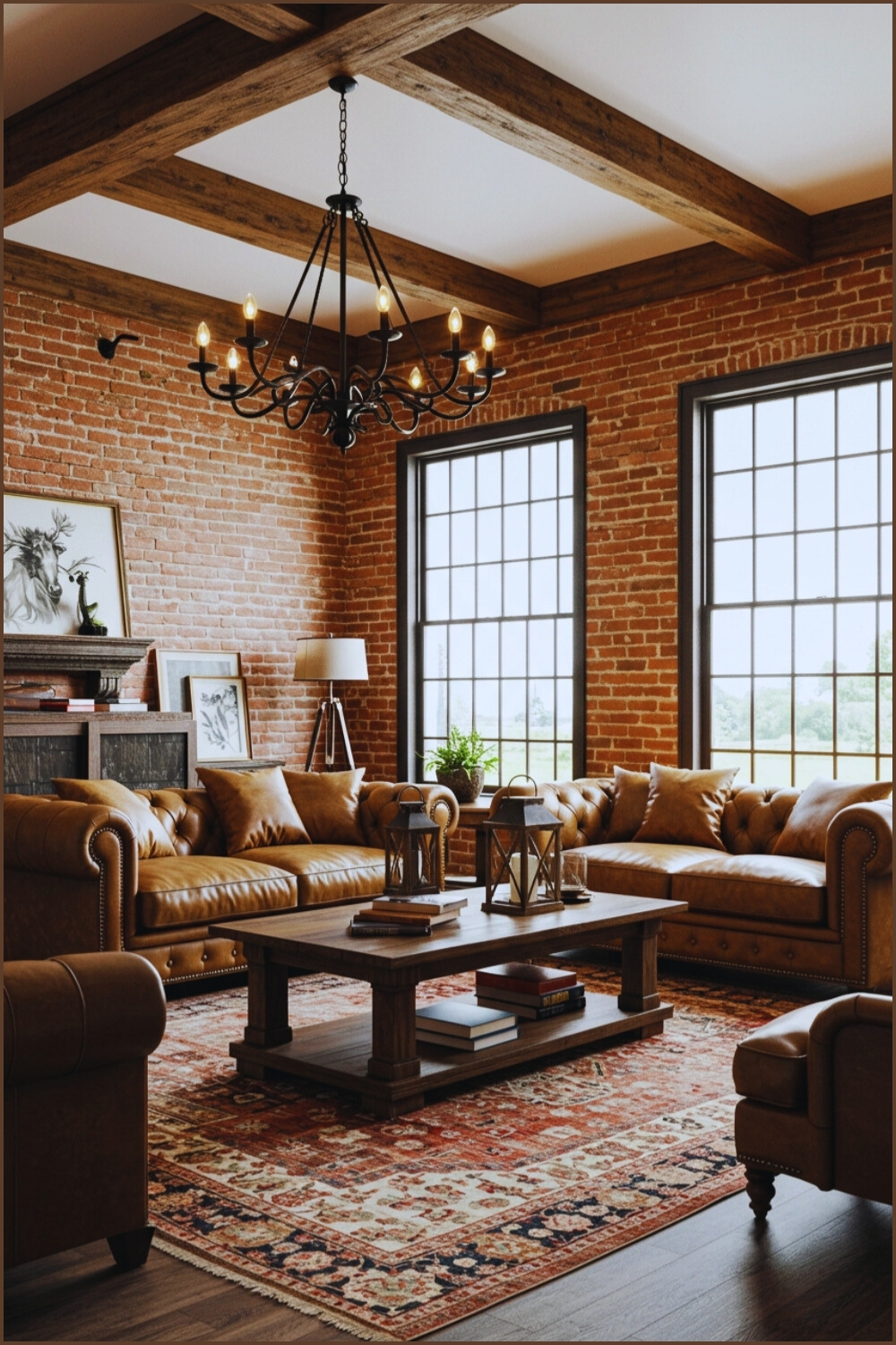 Industrial Rustic Living Room Red Brick Walls