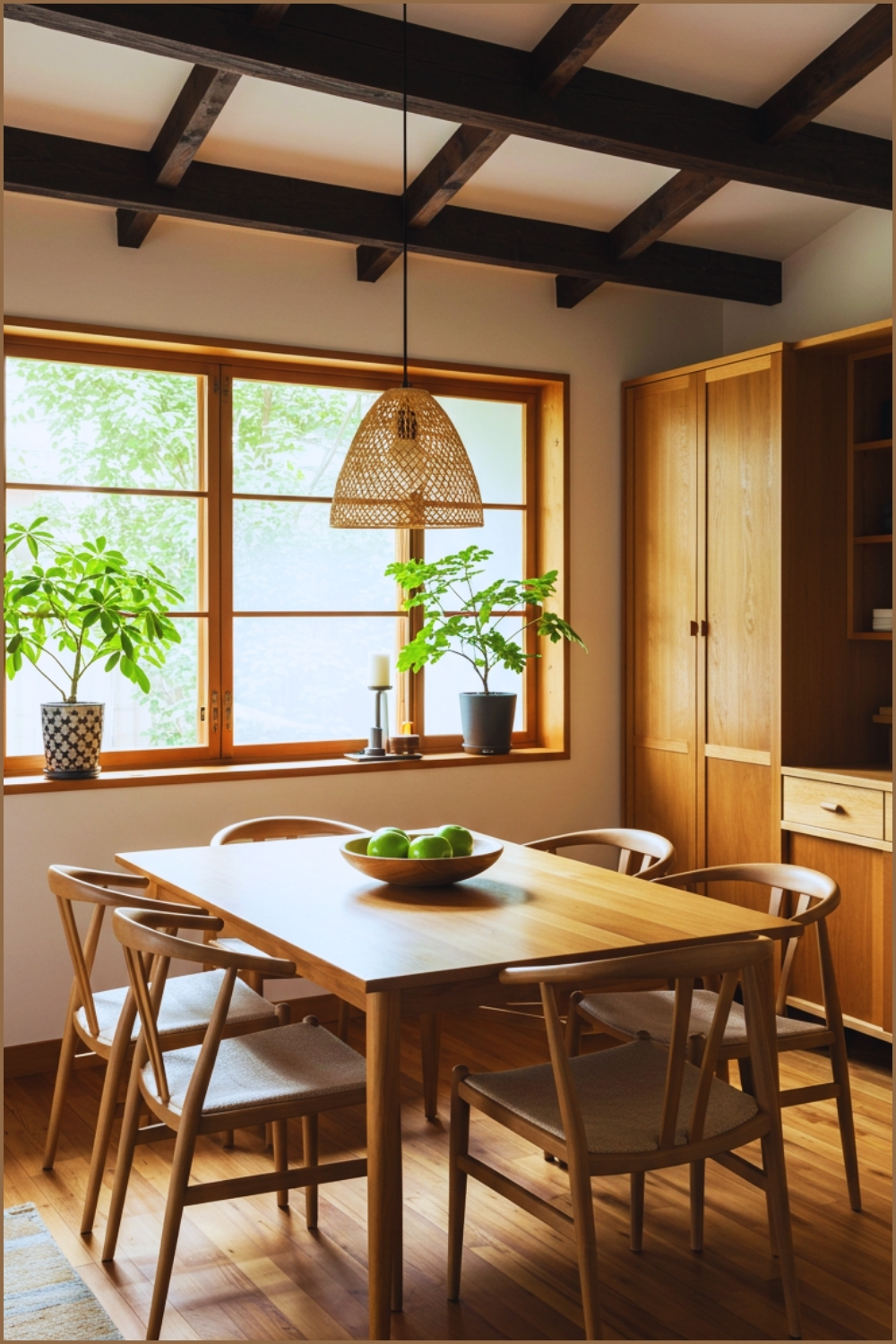Japanese Rustic Japandi Dining Timber Beam Ceiling (1)