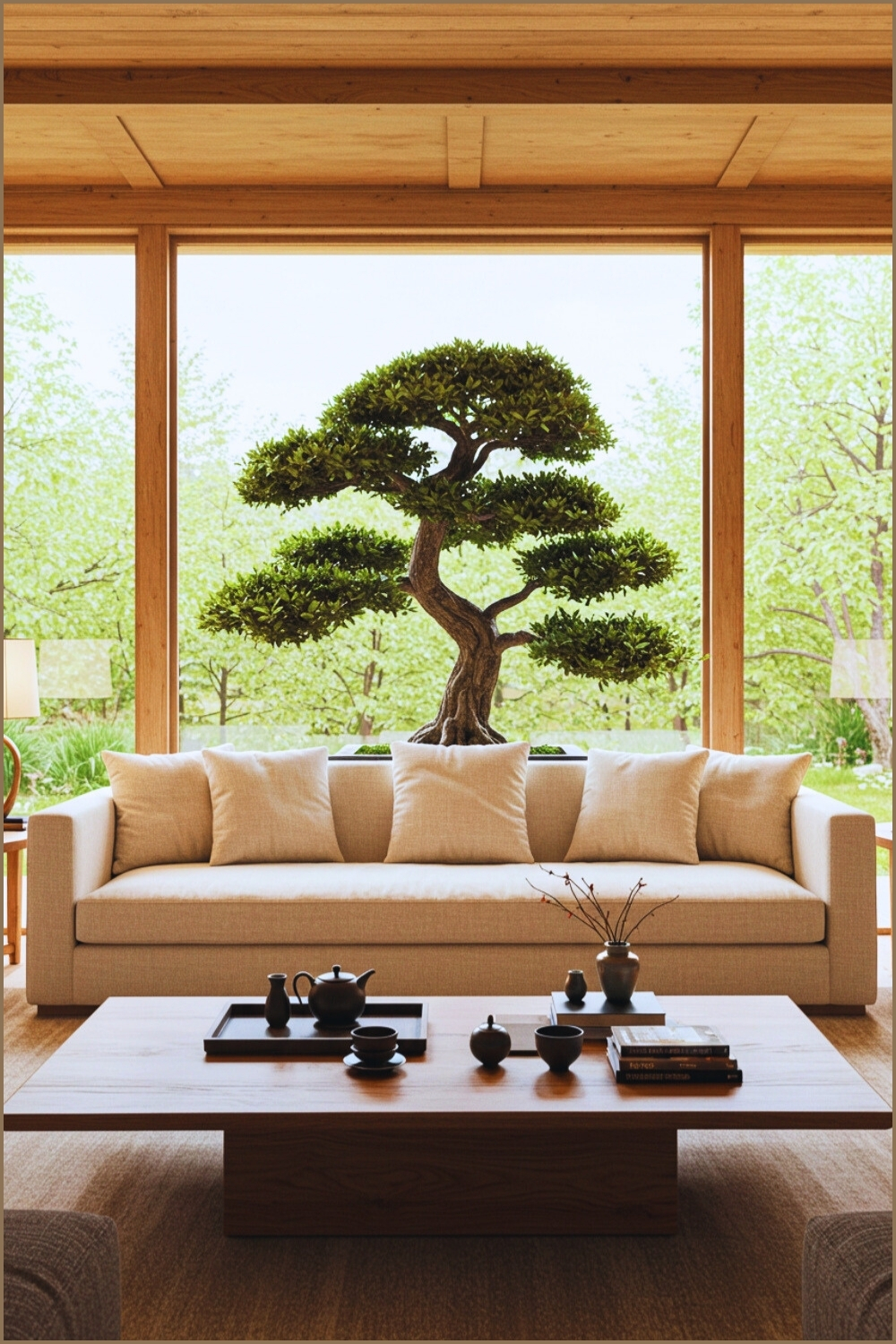 Japanese Zen Living Room Bonsai Tree Centerpiece