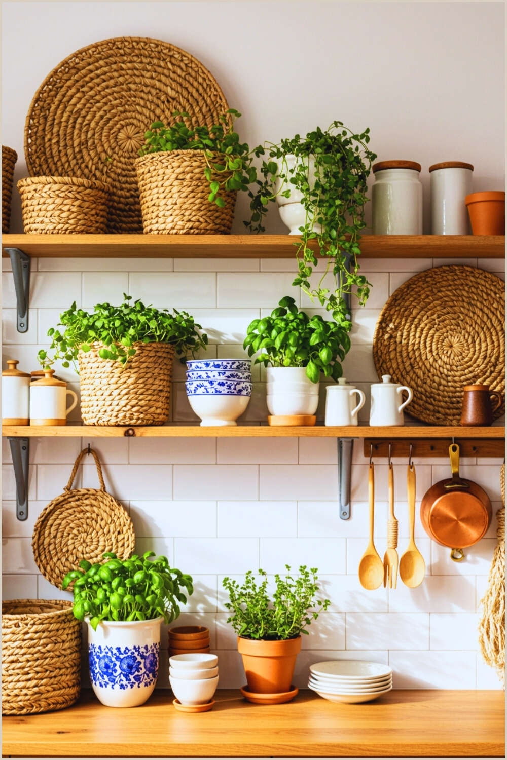 Cozy Rustic Kitchen White Glossy Subway Tiles