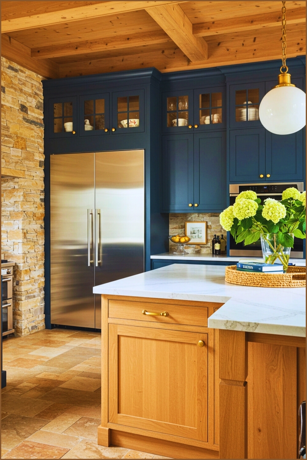 Kitchen Navy Blue Raised Panel Cabinets