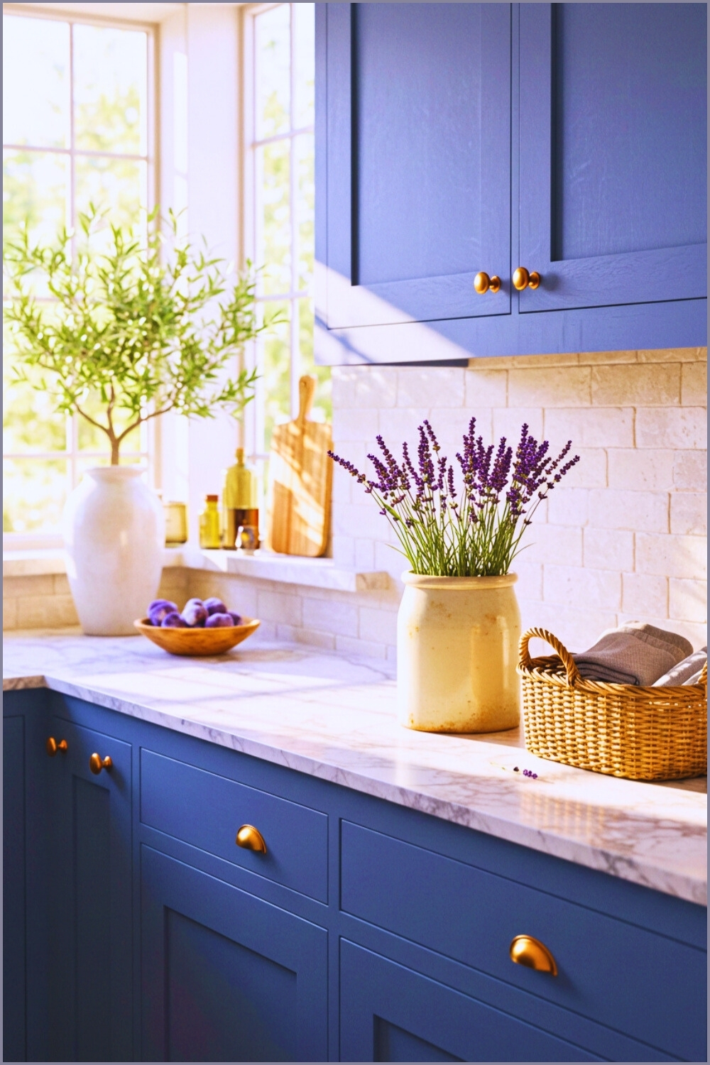 Lavender Cottage Kitchen Indigo Shaker Cabinets