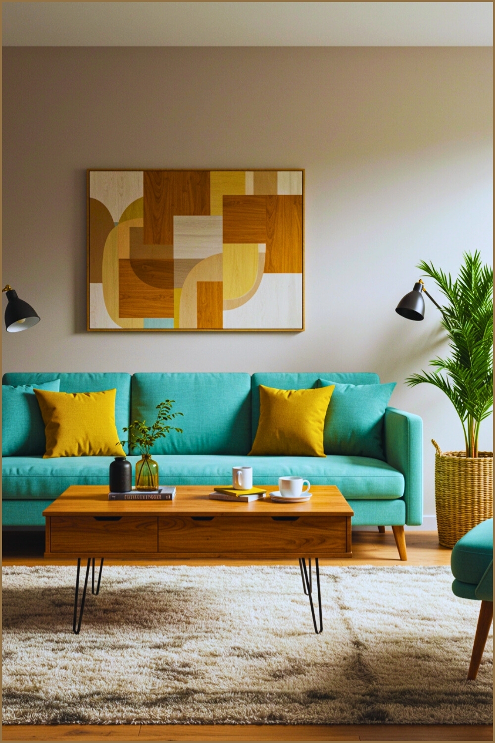 Light Teal Sofa Mustard Yellow Pillows