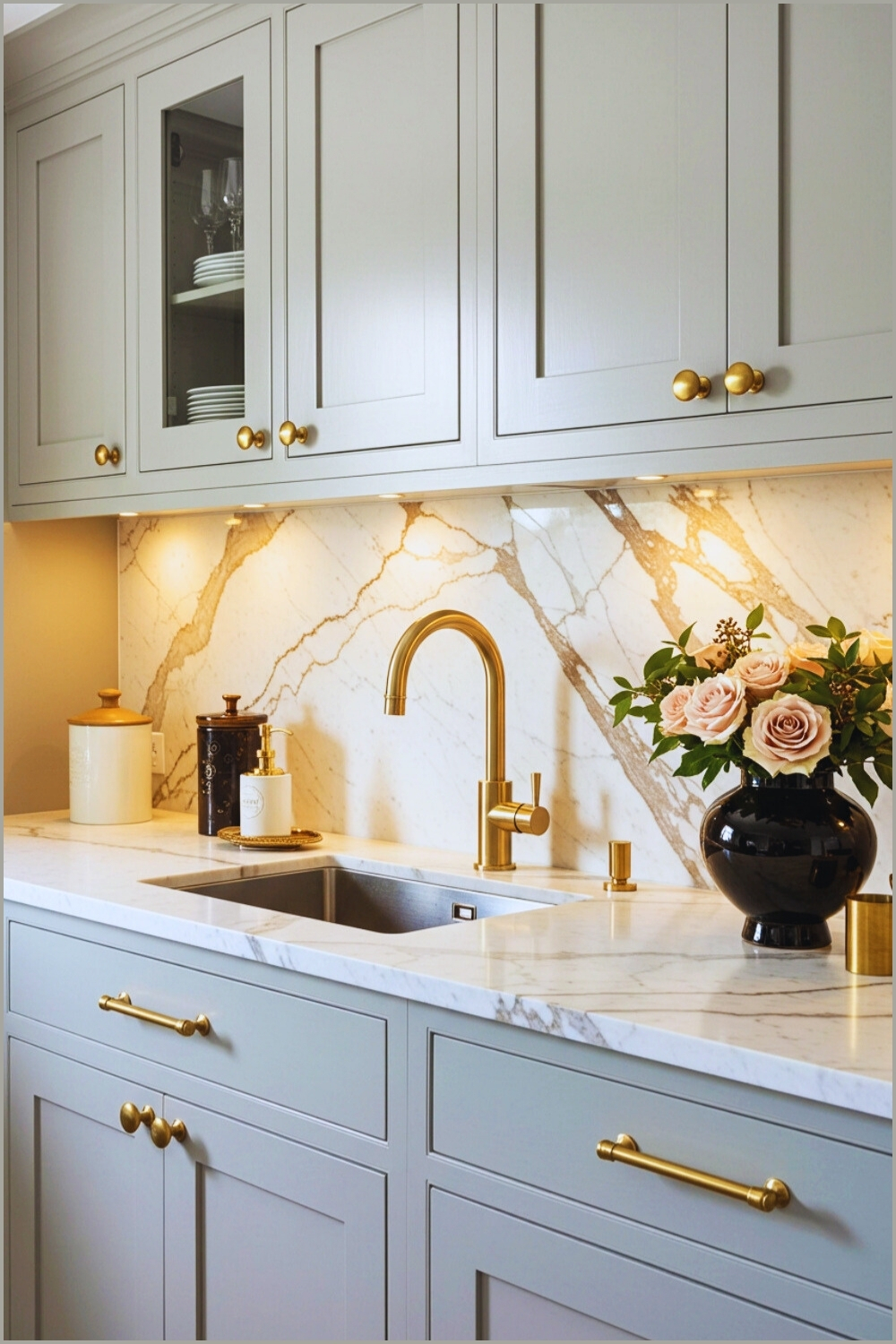 Luxe Transitional Kitchen Sink Dove Gray Inset