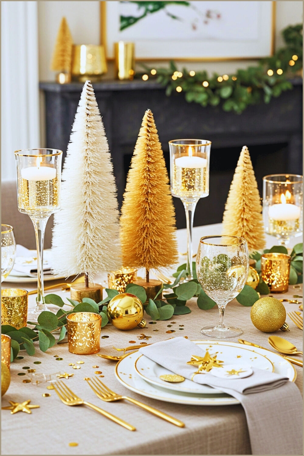 Luxurious Christmas Table Setting With Gold And White Trees