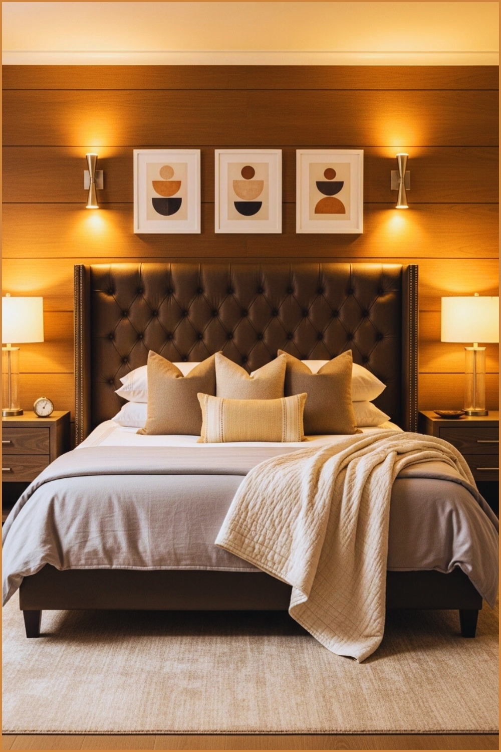 Luxurious Cozy Bedroom Interior With Tufted Leather Headboard